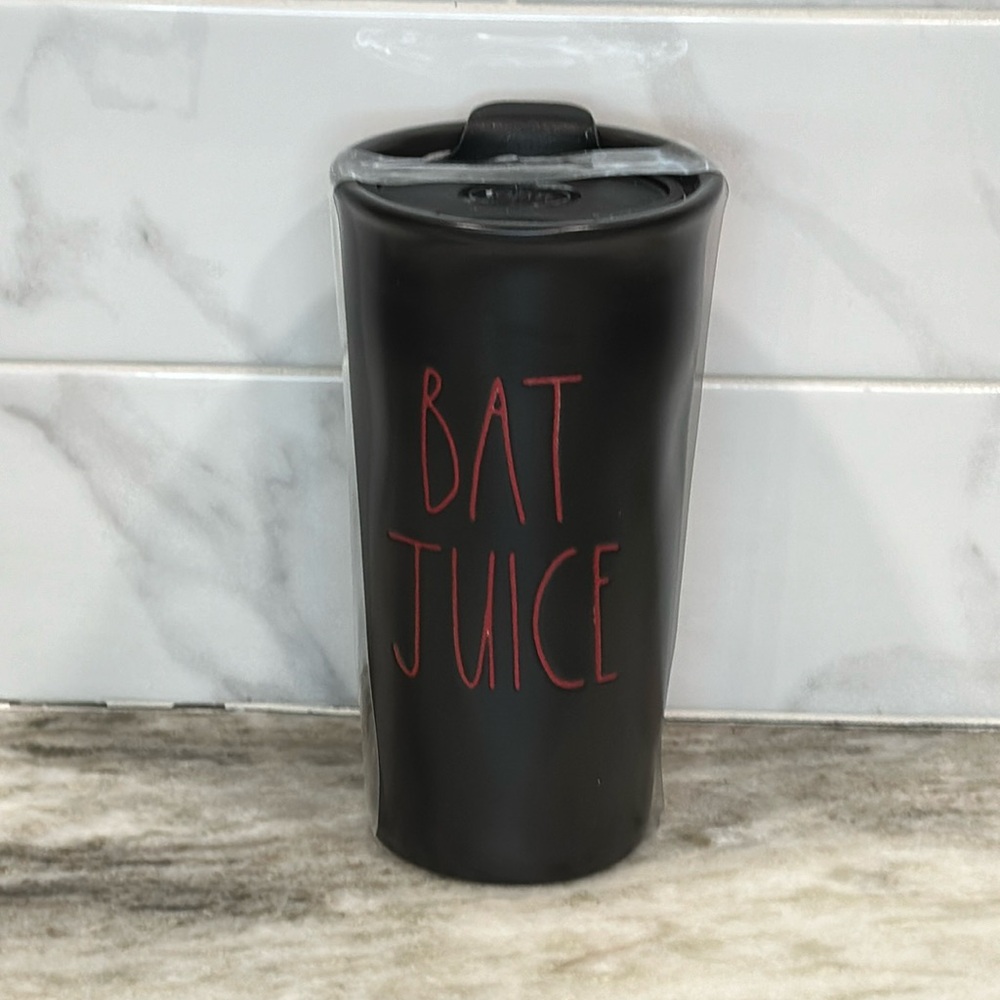 Rae Dunn Bat Juice Black Ceramic Travel Mug with Lid Brand New in Box Halloween
